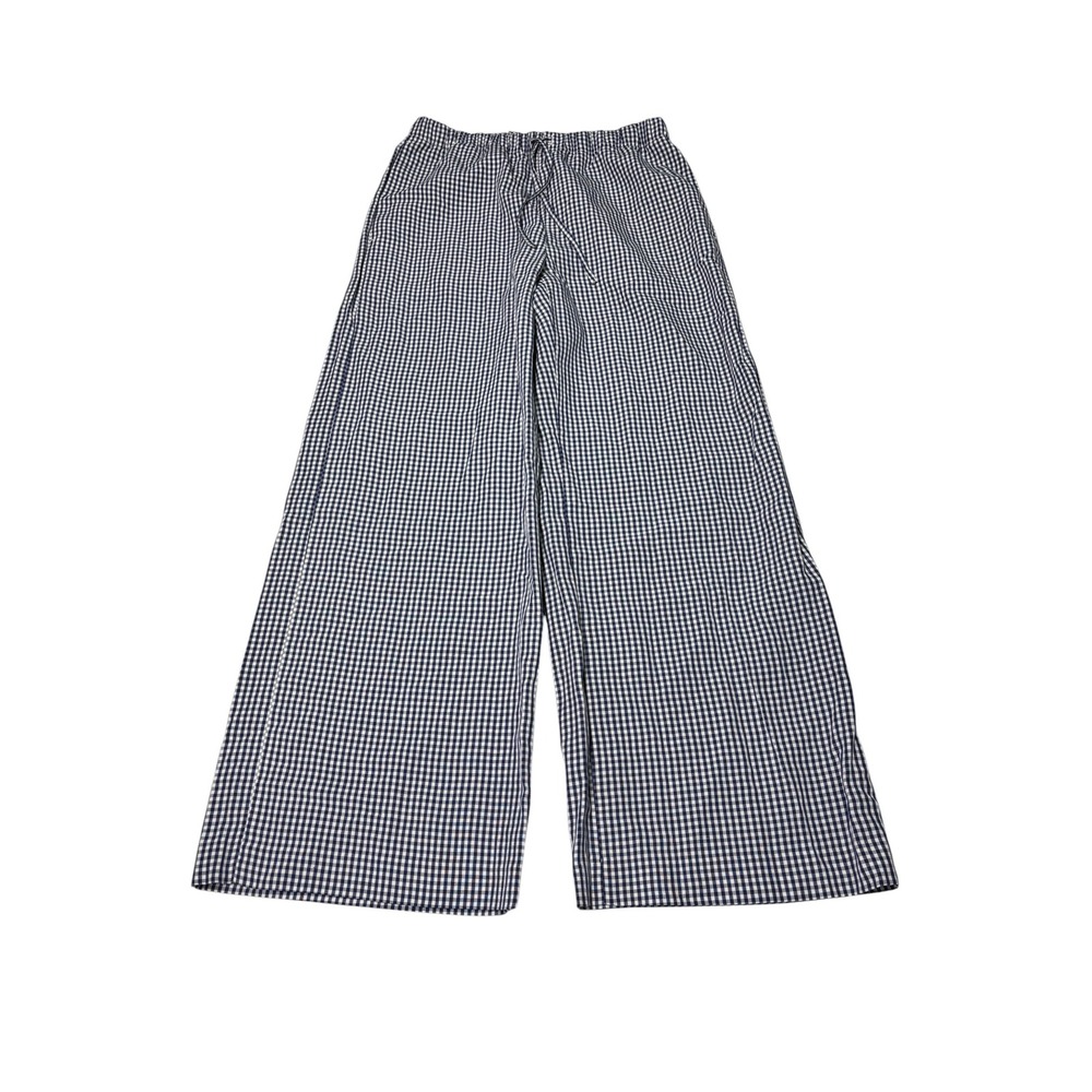 Aritzia Navy Gingham Wide Leg Linen Blend Drawstring Pants Women M W30 L29 Short